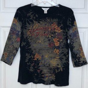 Christopher & Banks "Bouquet de Fleurs" 3/4 Sleeve Tshirt   M